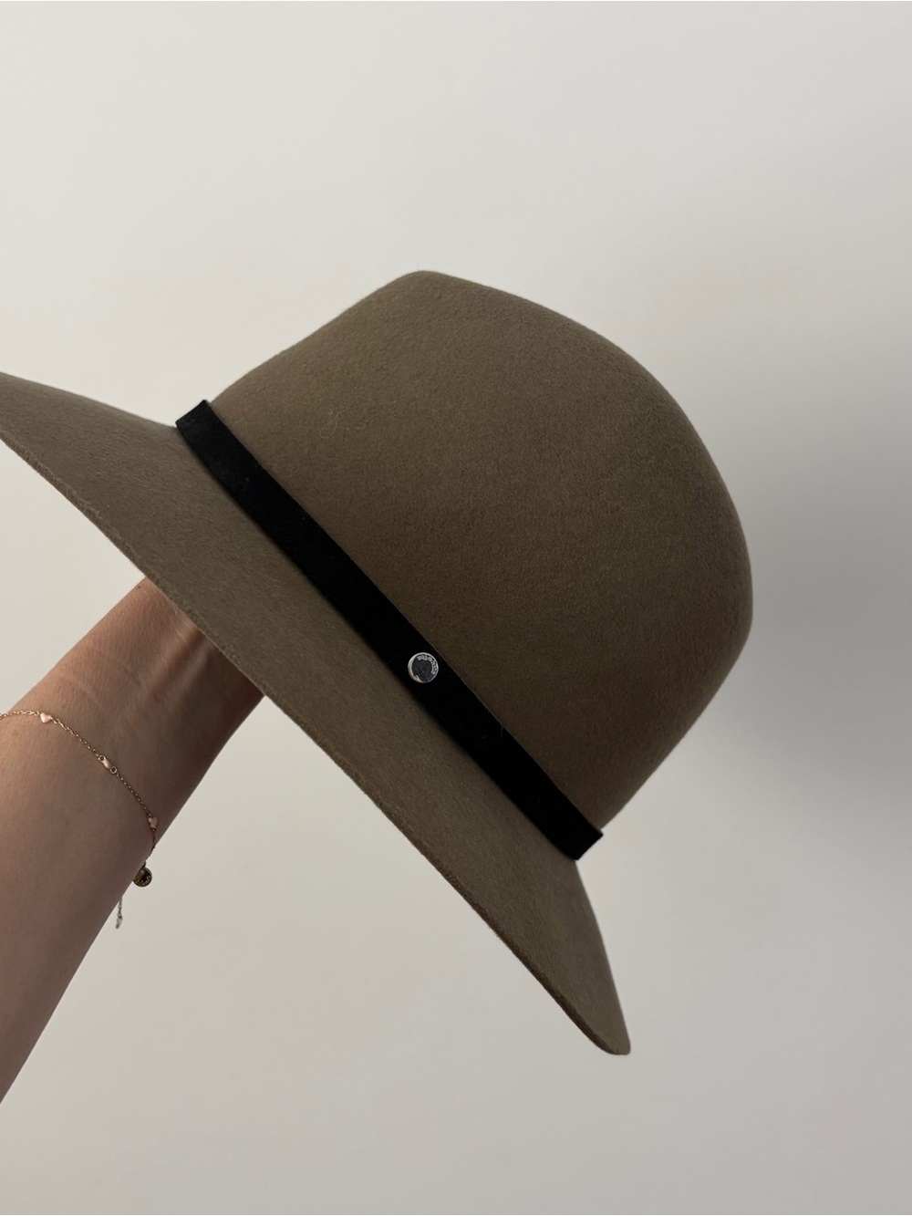 rag & bone Olive Felt Wide-Brim Hat with Black Band - Picture 2 of 8